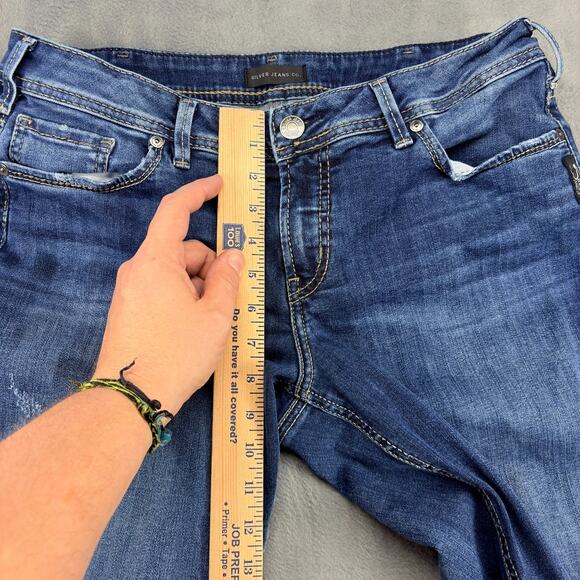 Silver Jeans Co. Boot Cut Jeans Women's 32x33 Blue Elyse Slim Boot Distressed - Picture 6 of 10